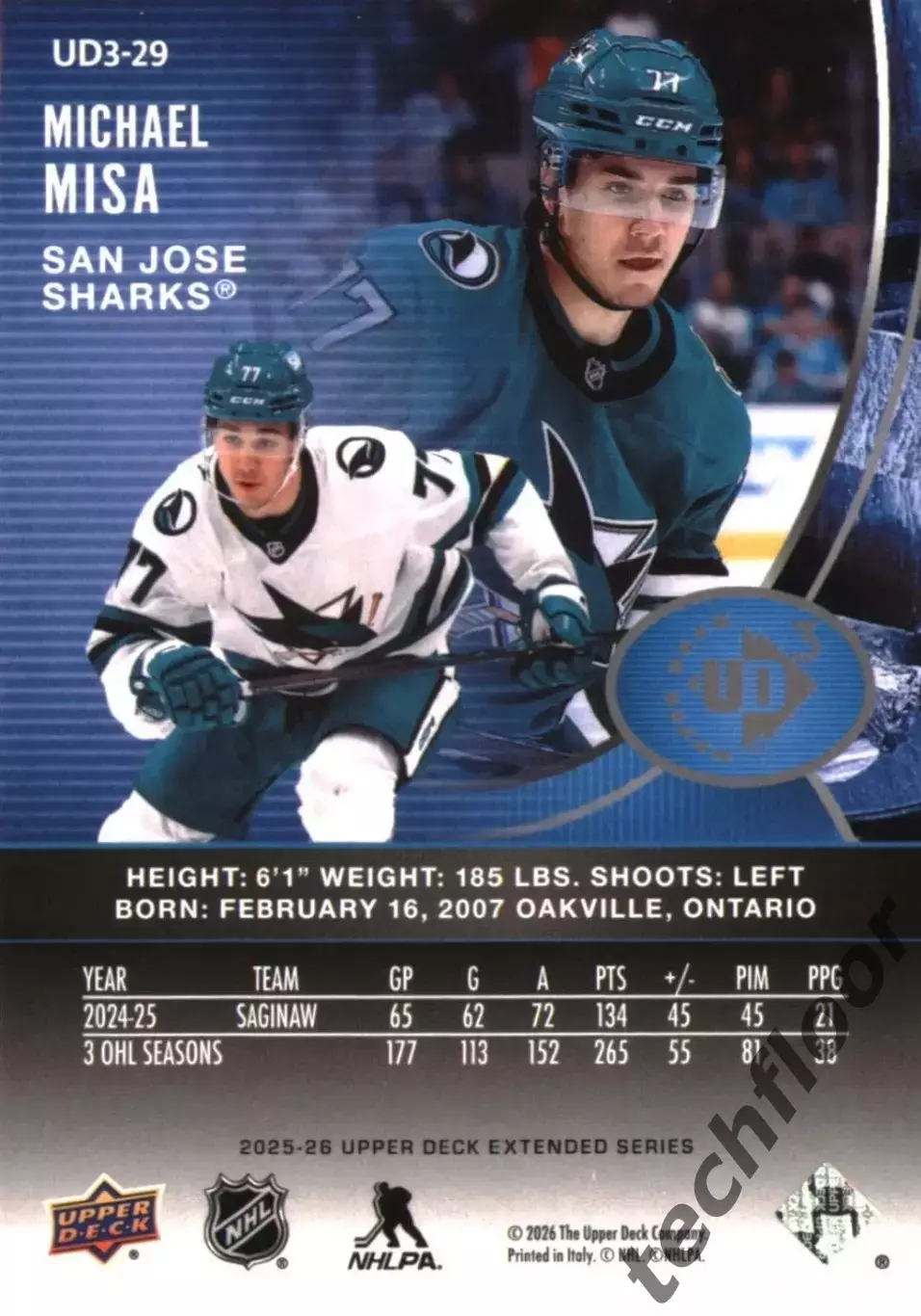 Карточка NHL Michael Misa San Jose Sharks/ Майкл Миса Сан-Хосе НХЛ 1