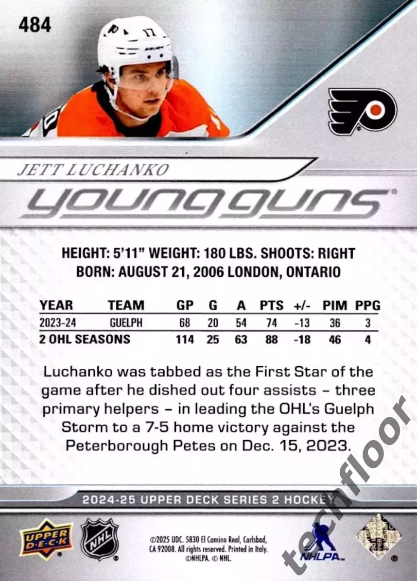 Карточка NHL Jett Luchanko Philadelphia Flyers/ Джетт Лучанко Филадельфия НХЛ 1