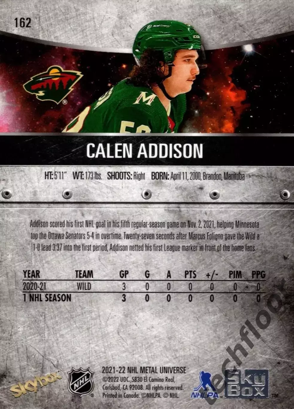 Карточка NHL Calen Addison Minnesota Wild/Кален Эддисон Миннесота НХЛ 1