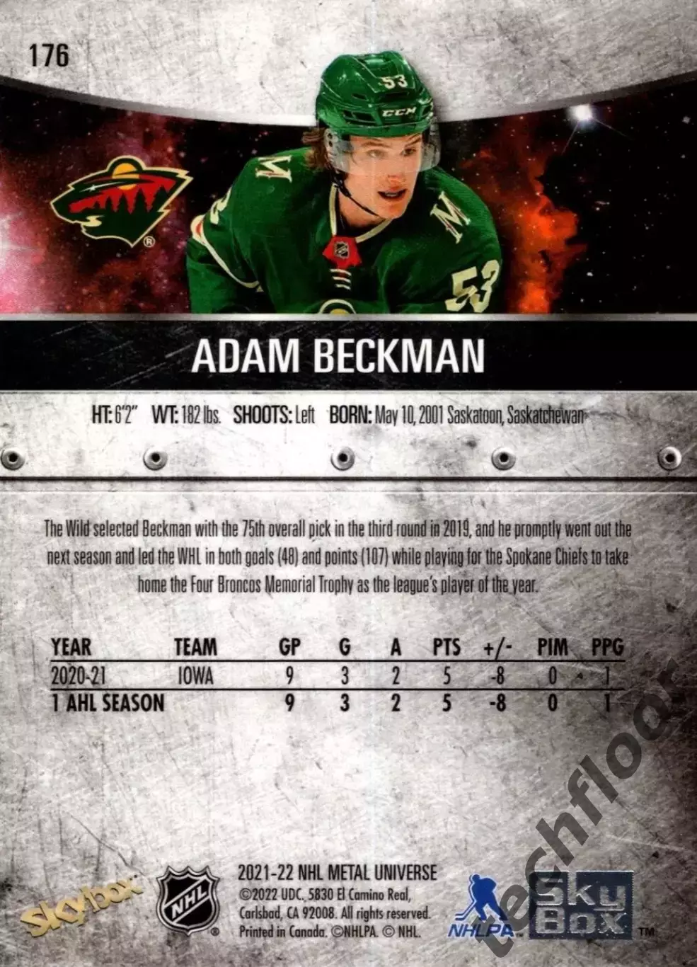 Карточка NHL Adam Beckman Minnesota Wild/Адам Бекман Миннесота НХЛ 1