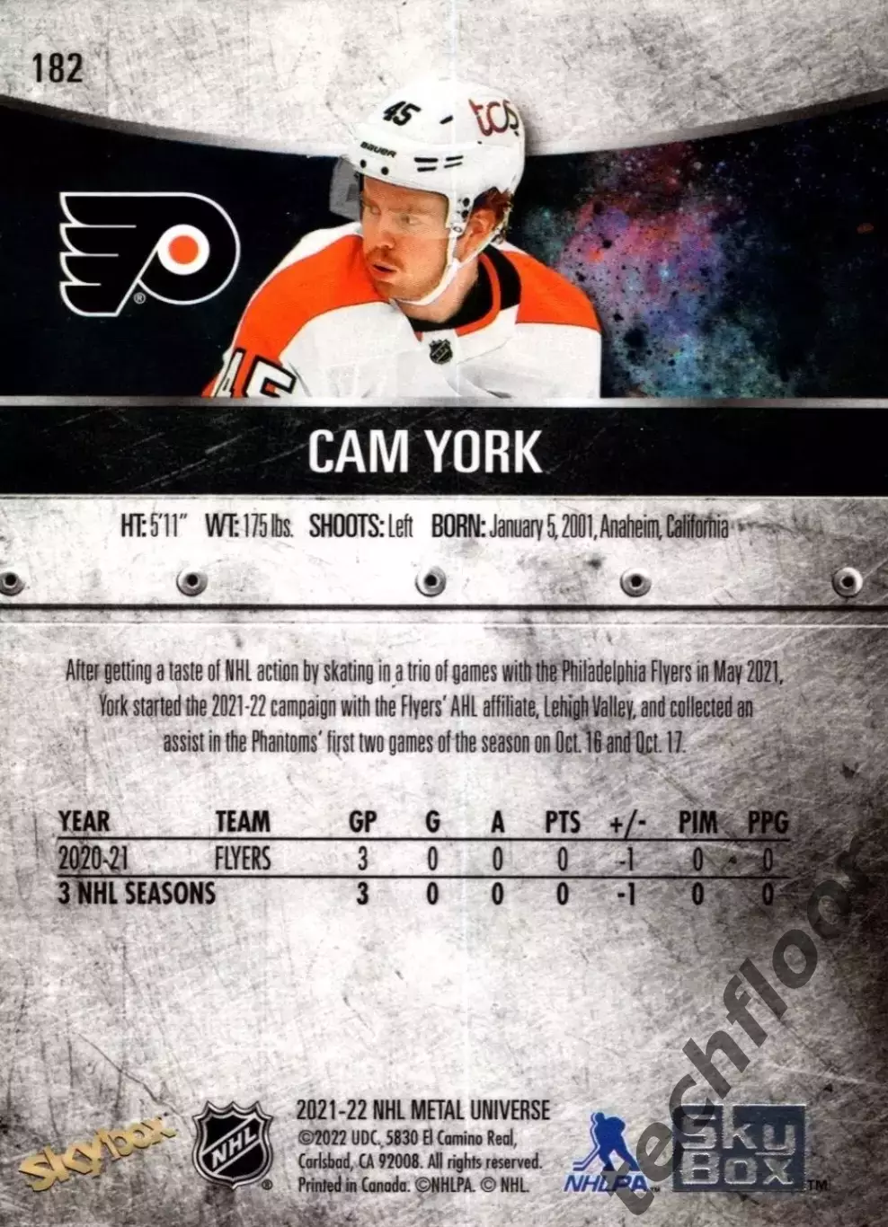 Карточка NHL Cam York Philadelphia Flyers/Кэм Йорк Филадельфия НХЛ 1