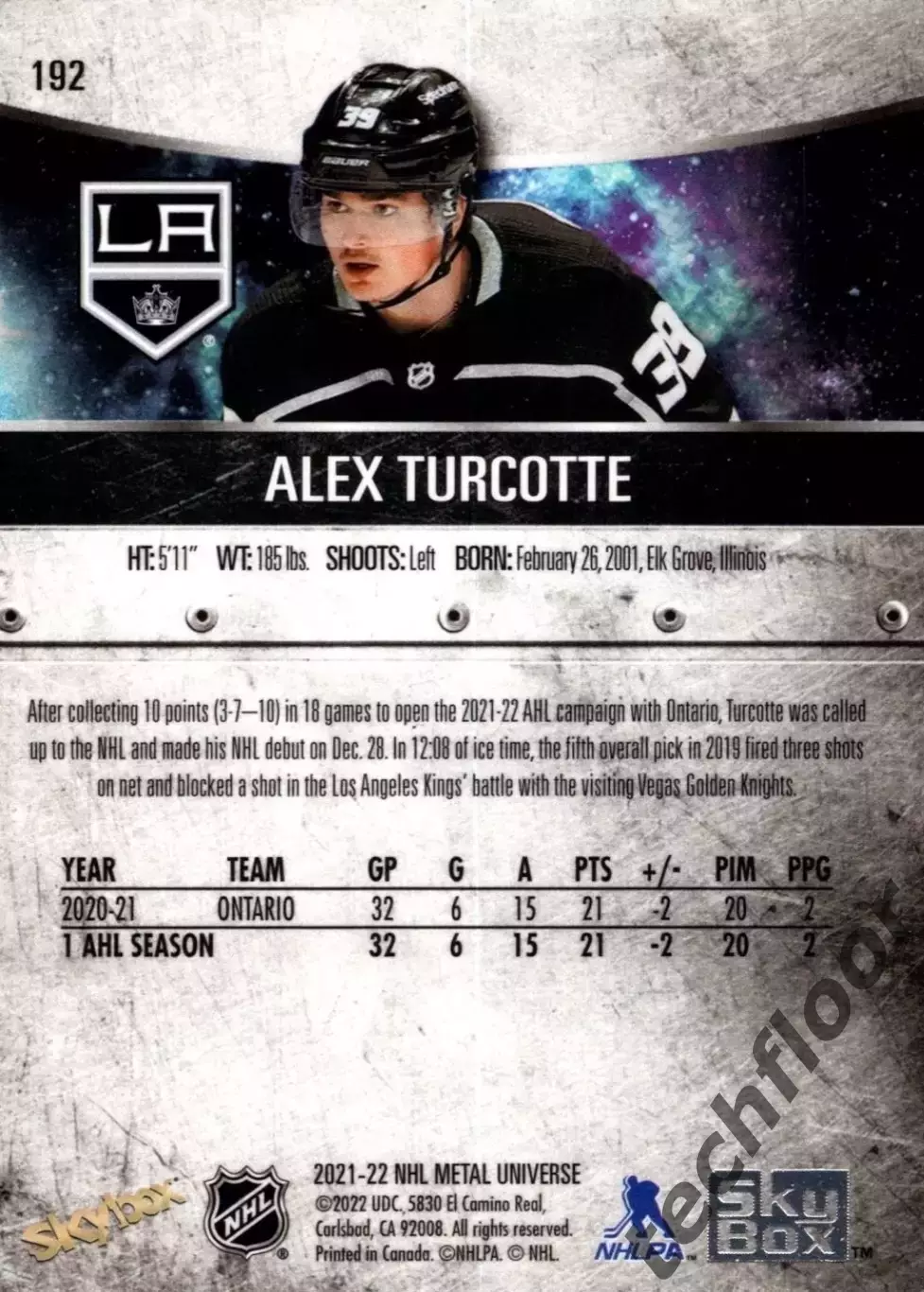 Карточка NHL Alex Turcotte LA Kings / Алекс Тюркотт Лос-Анджелес НХЛ 1