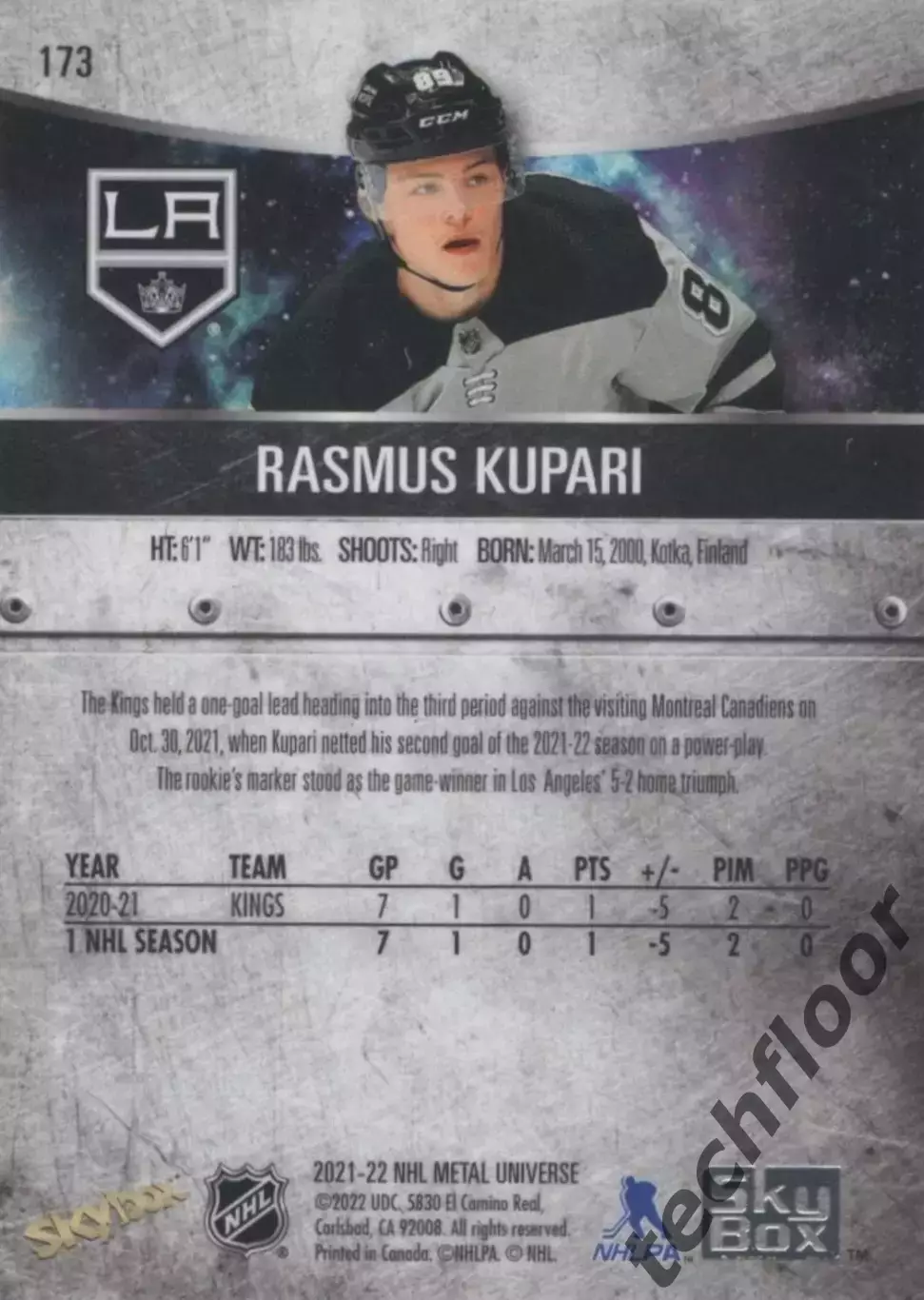 Карточка NHL Rasmus Kupari LA Kings/Расмус Купари Лос-Анджелес НХЛ 1