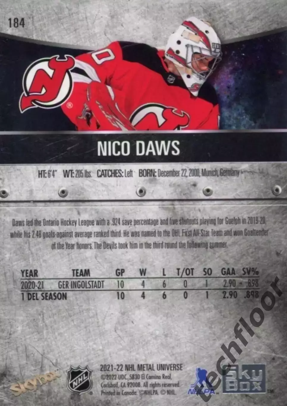 Карточка NHL Nico Daws New Jersey Devils/Нико Доус Нью-Джерси НХЛ 1