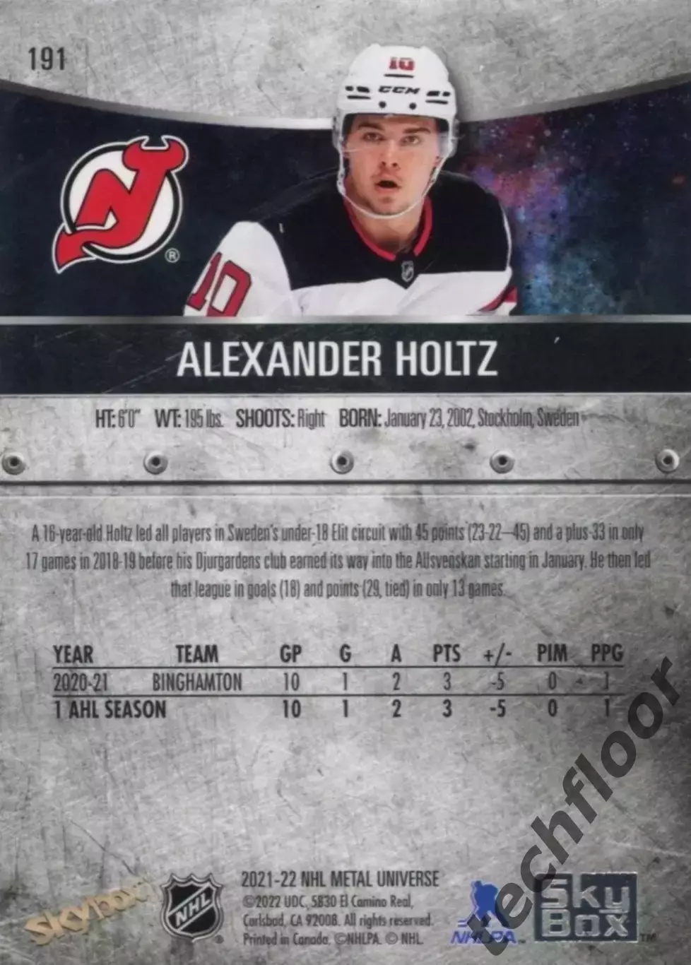Карточка NHL Alexander Holtz New Jersey Devils / Александр Хольц Нью-Джерси НХЛ 1