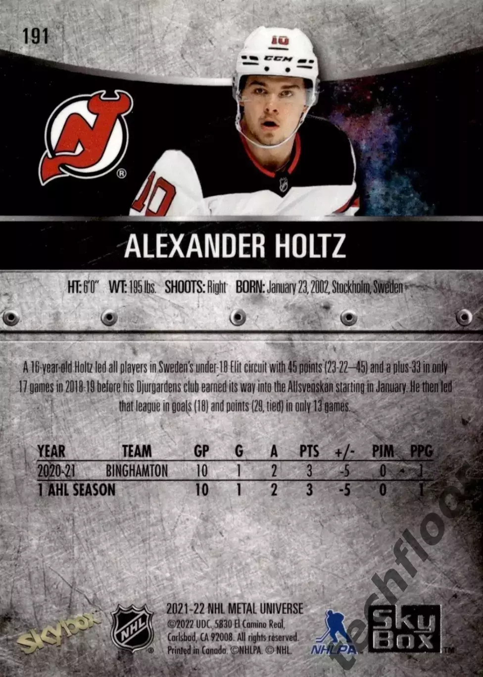 Карточка NHL Alexander Holtz New Jersey Devils/Александр Хольц Нью-Джерси НХЛ 1