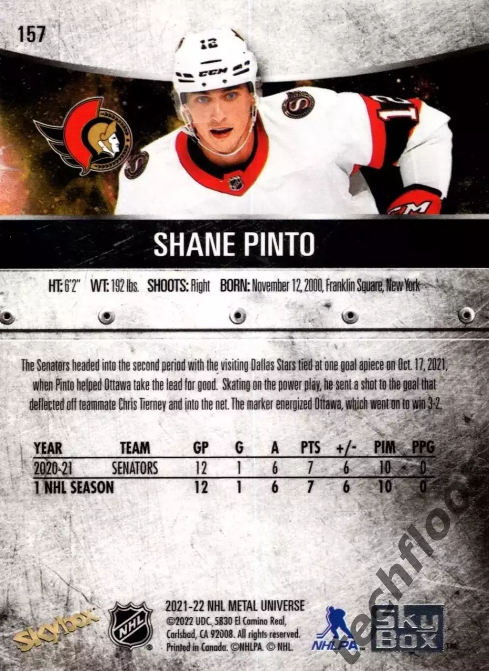 Картчока NHL Shane Pinto Ottawa Senators/ Шейн Пинто Оттава НХЛ 1