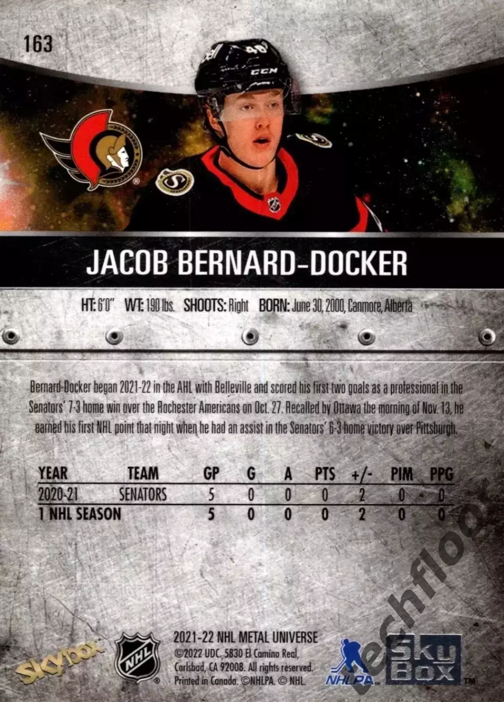 Карточка NHL Jacob Bernard-Docker Ottawa Senators/Джейкоб Бернард-Докер Оттава 1