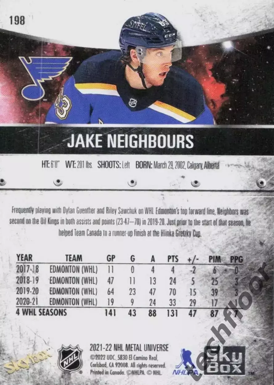 Карточка NHL Jake Neighbours St. Louis Blues/Джейк Нейборс Сент-Луис НХЛ 1