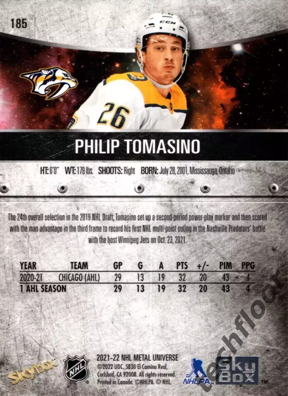 Карточка NHL Philip Tomasino Nashville Predators/Филип Томасино Нэшвилл НХЛ 1