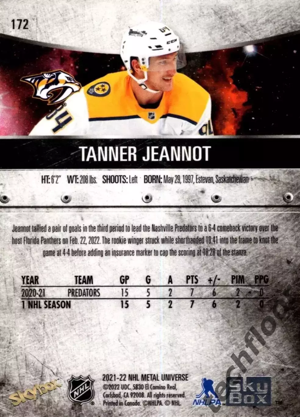 Карточка NHL Tanner Jeannot Nashville Predators/ Таннер Жанно Нэшвилл НХЛ 1