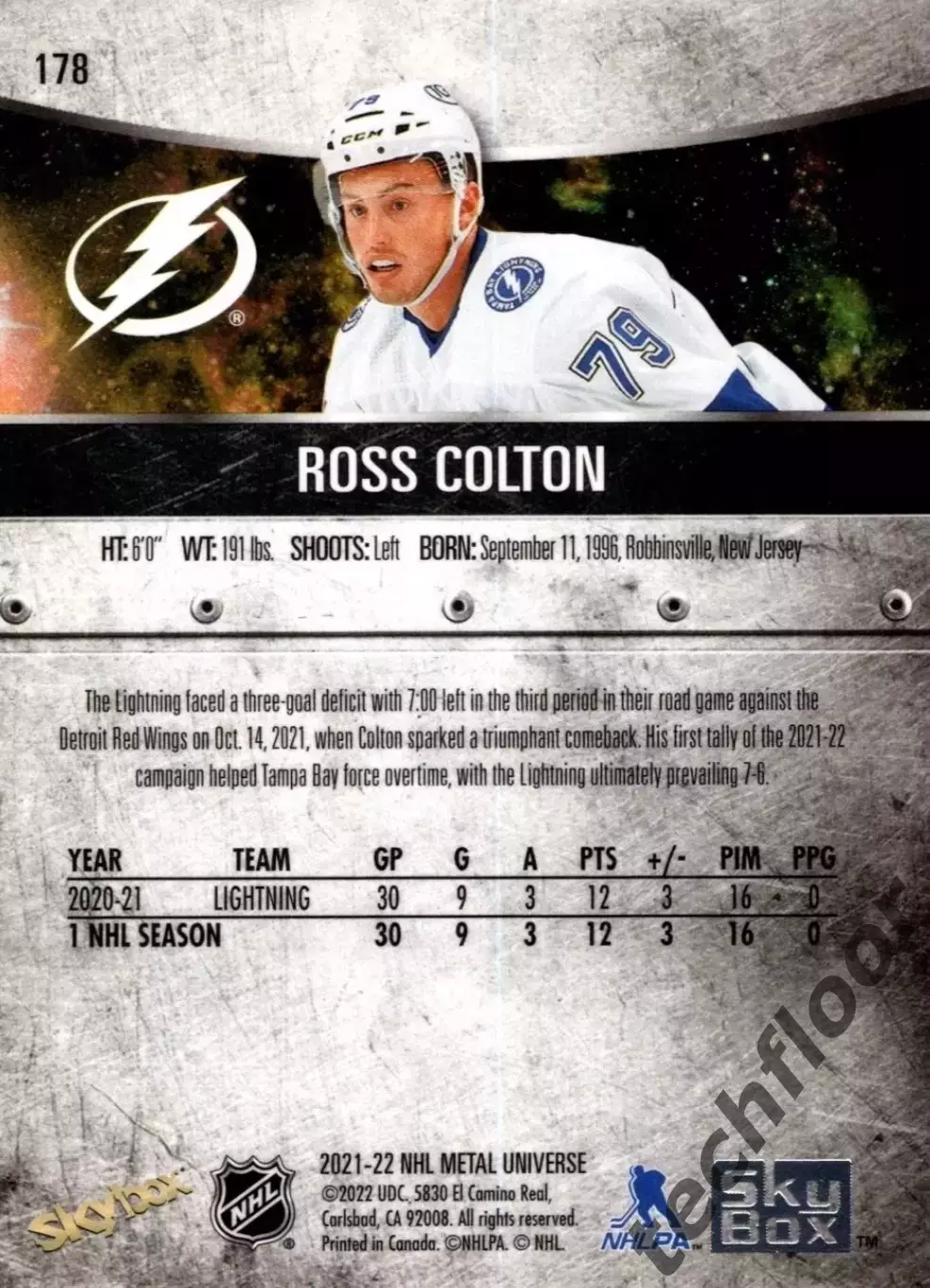 Карточка NHL Ross Colton Tampa Bay Lightning/Росс Колтон Тампа НХЛ 1