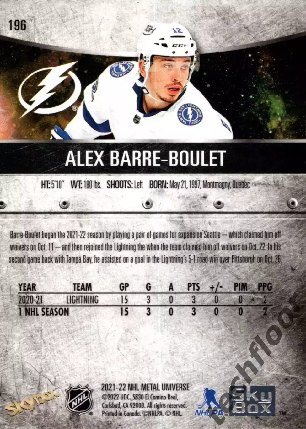 Карточка NHL Alex Barre-Boulet Tampa Bay Lightning/Алекс Барре-Булет Тампа НХЛ 1