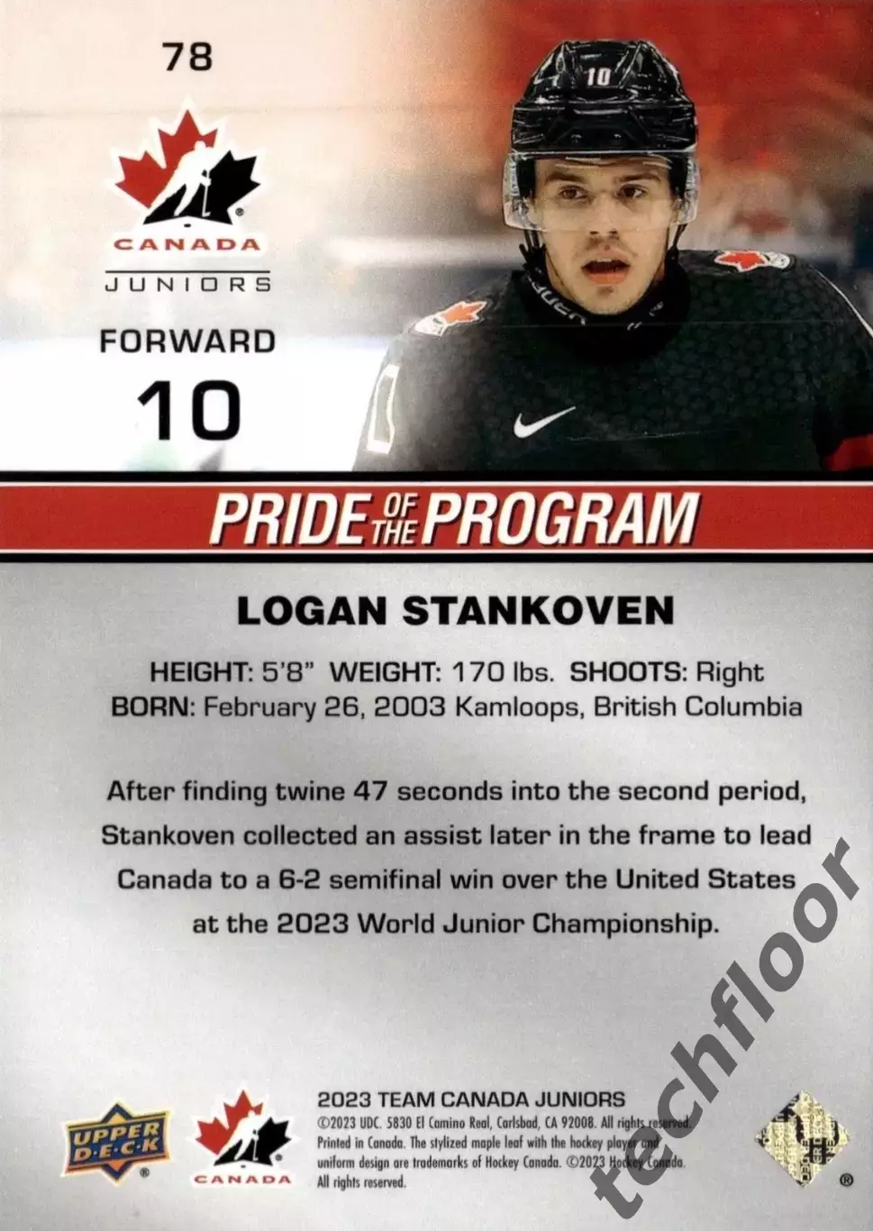 Карточка NHL Logan Stankoven Carolina Hurricanes/Логан Станковен Каролина НХЛ 1