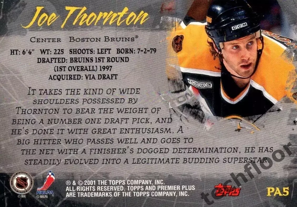 Карточка NHL Joe Thornton Boston Bruins/ Джо Торнтон Бостон НХЛ 1