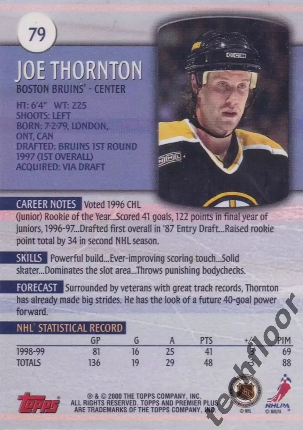 Карточка NHL Joe Thornton Boston Bruins /Джо Торнтон Бостон НХЛ 1