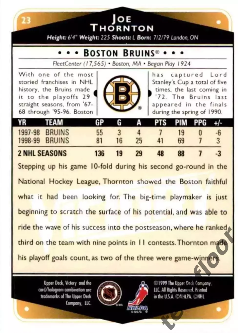 Карточка NHL Joe Thornton Boston Bruins/Джо Торнтон Бостон НХЛ 1