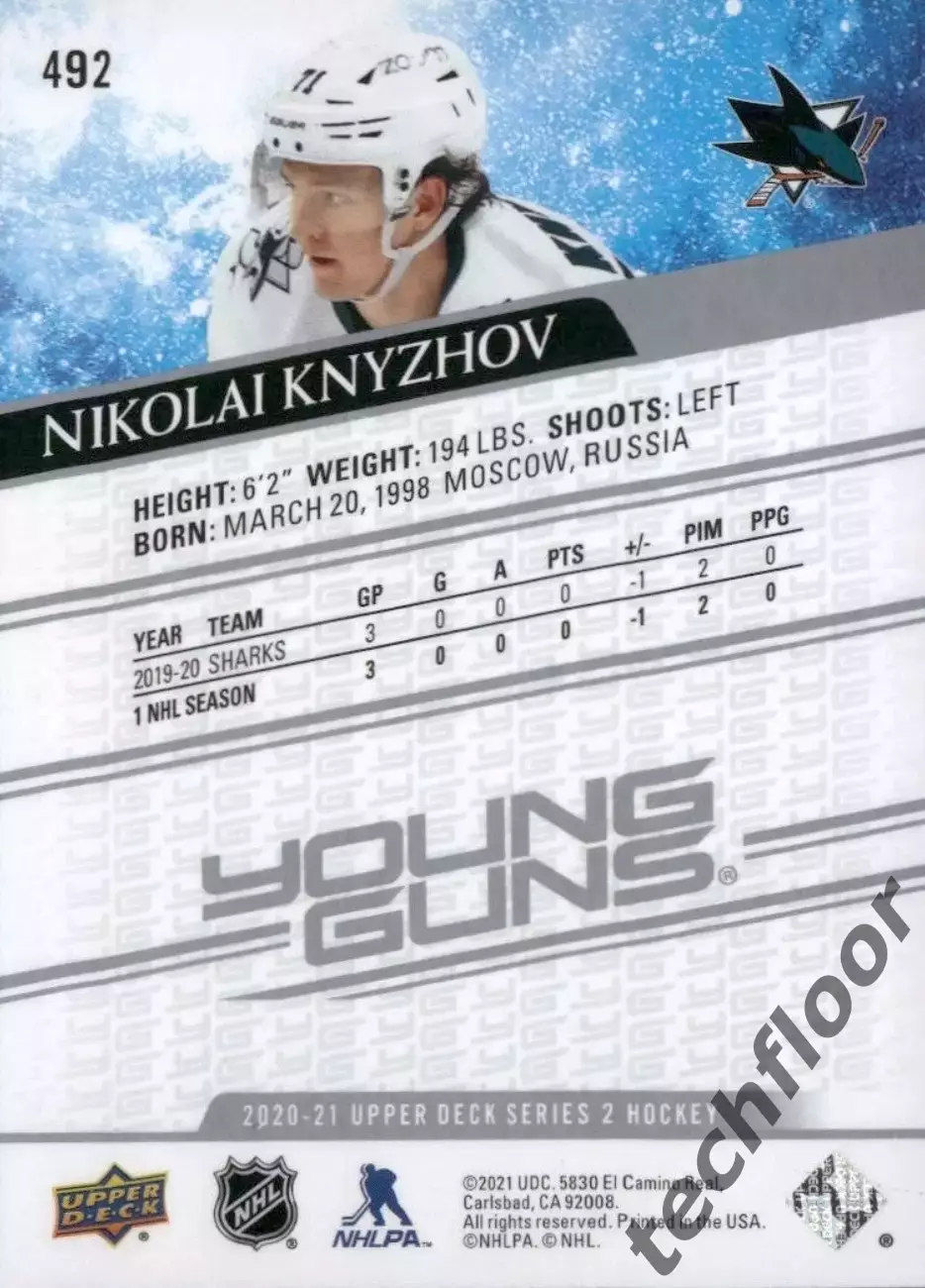 Карточка NHL Nikolay Knyzhov San Jose Sharks/ Николай Кныжов Сан-Хосе НХЛ 1