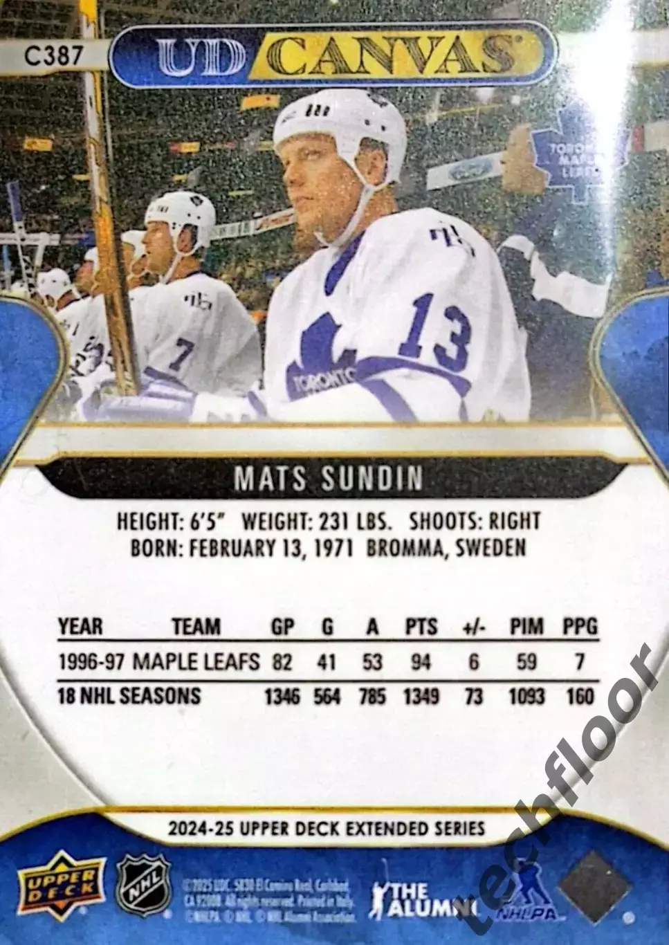 Карточка Canvas NHL Mats Sundin Toronto Maple Leafs/Матс Сундин Торонто НХЛ 1