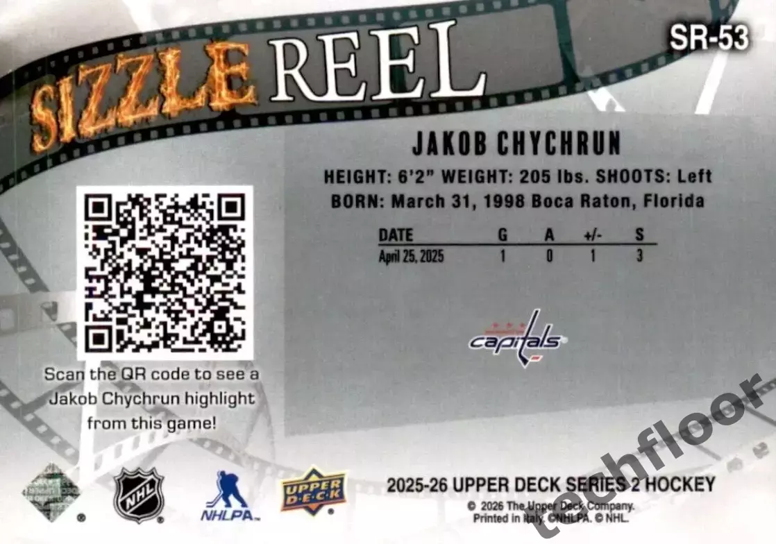 Карточка NHL Jakob Chychrun Washington Capitals/Джейкоб Чикран Вашингтон НХЛ 1