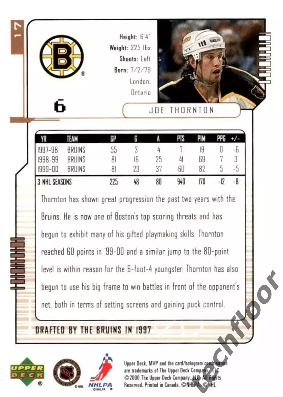 Карточка NHL Joe Thornton Boston Bruins/Джо Торнтон Бостон НХЛ 1