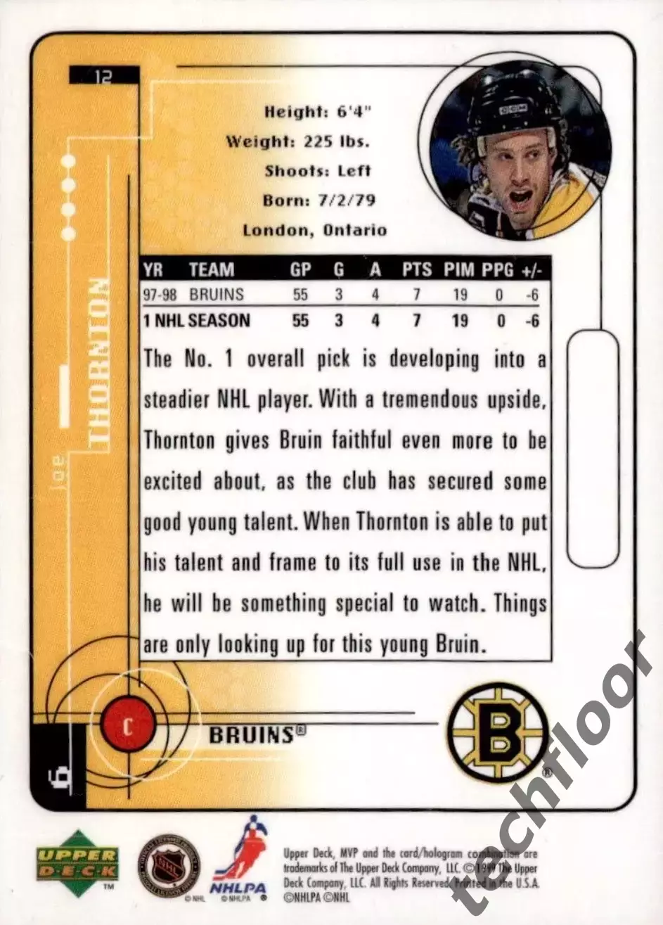 Карточка NHL Joe Thornton Boston Bruins/Джо Торнтон Бостон НХЛ 1