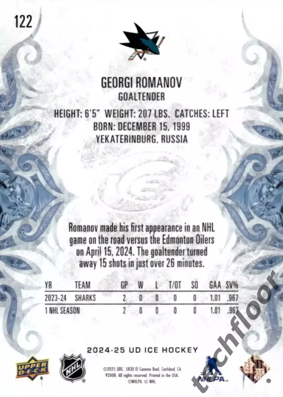Карточка NHL Georgi Romanov San Jose Sharks/ Георгий Романов Сан-Хосе НХЛ 1