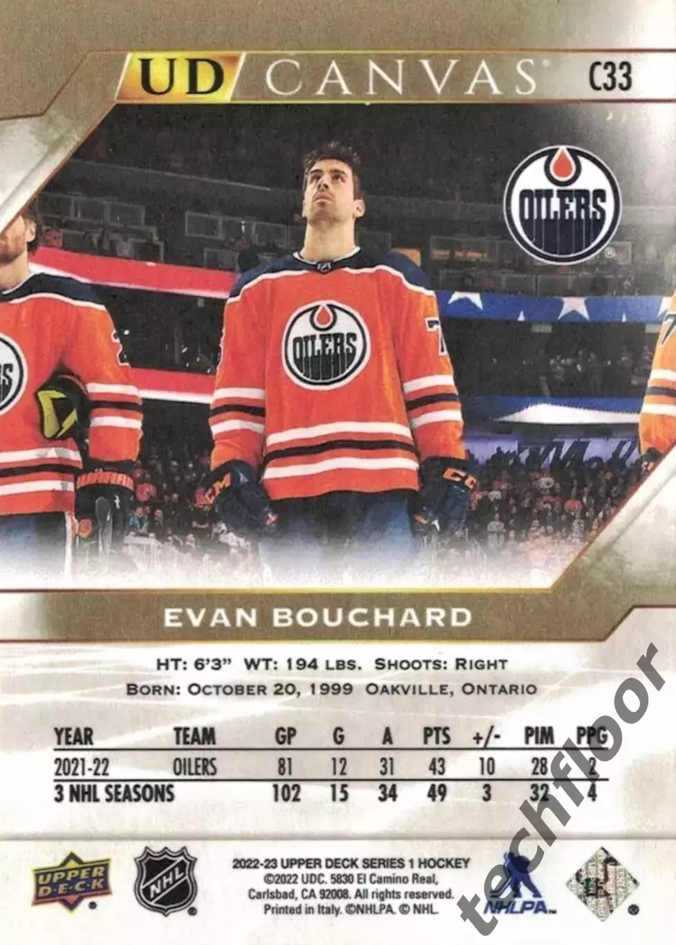 Карточка Canvas NHL Evan Bouchard Edmonton Oilers/Эван Бушар Эдмонтон НХЛ 1