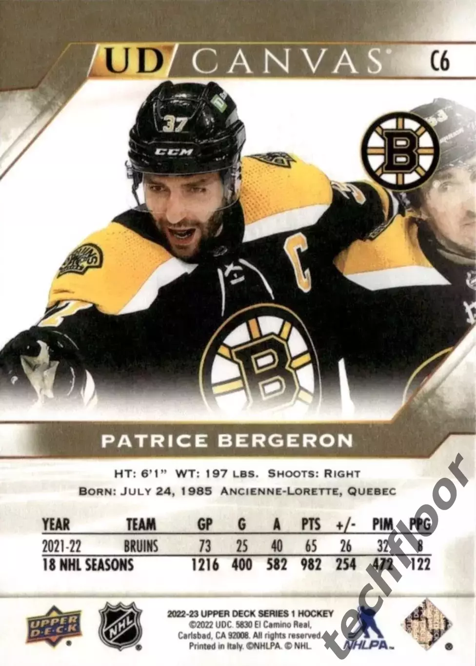 Карточка Canvas NHL Patrice Bergeron Boston Bruins/Патрис Бержерон Бостон НХЛ 1