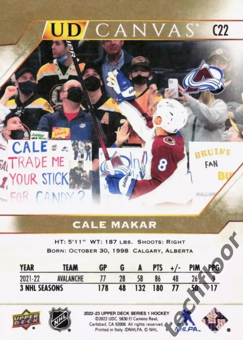 Карточка Canvas NHL Cale Makar Colorado Avalanche/Кейл Макар Колорадо НХЛ 1