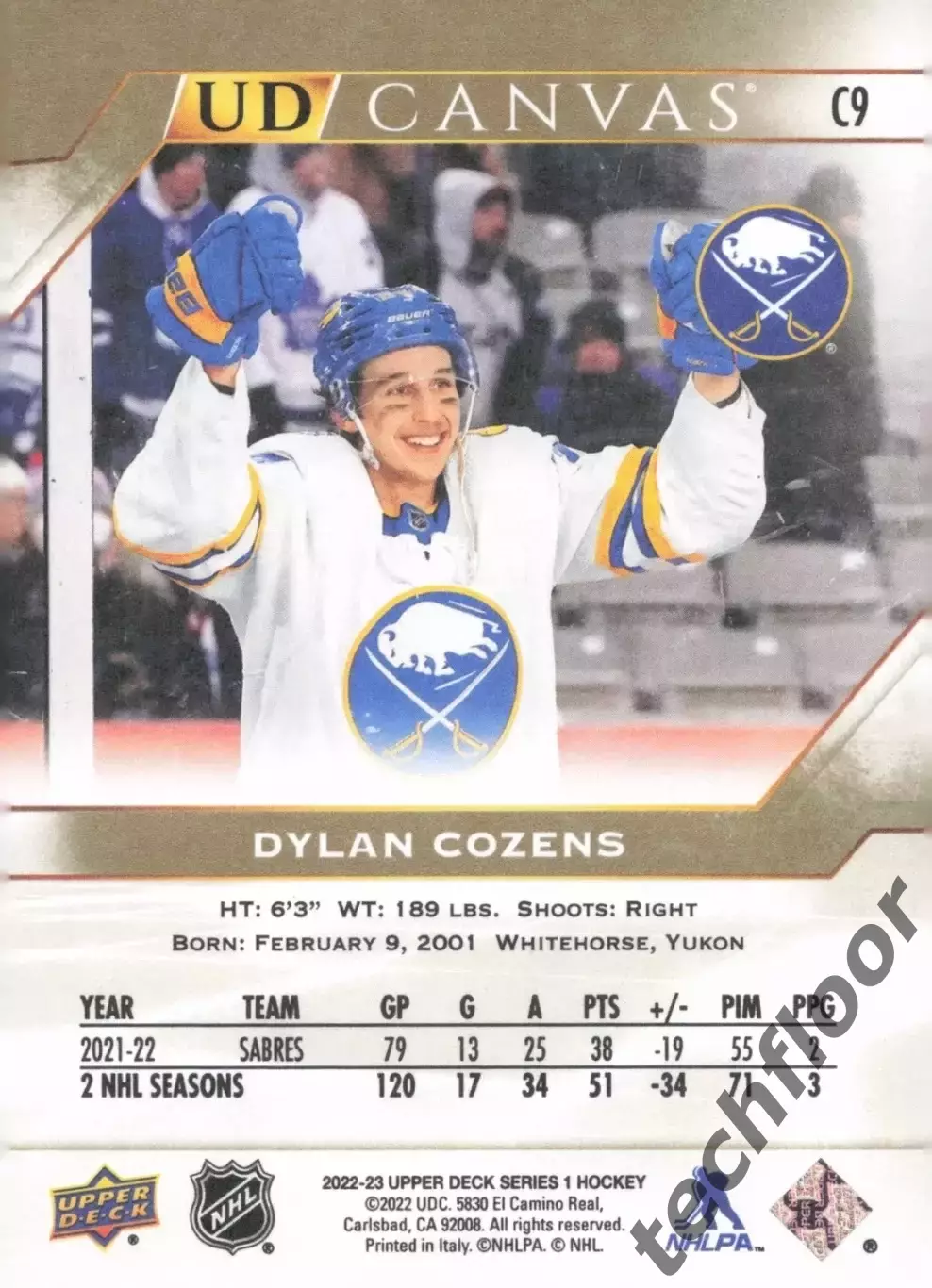 Карточка Canvas NHL Dylan Cozens Buffalo Sabres/Дилан Козенс Баффало НХЛ 1