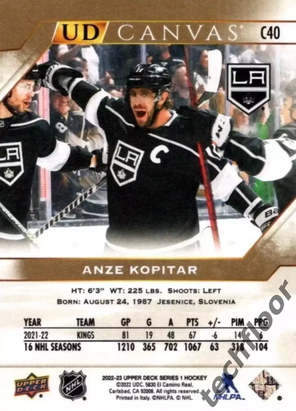 Карточка Canvas NHL Anze Kopitar LA Kings/Анже Копитар Лос-Анджелес НХЛ 1