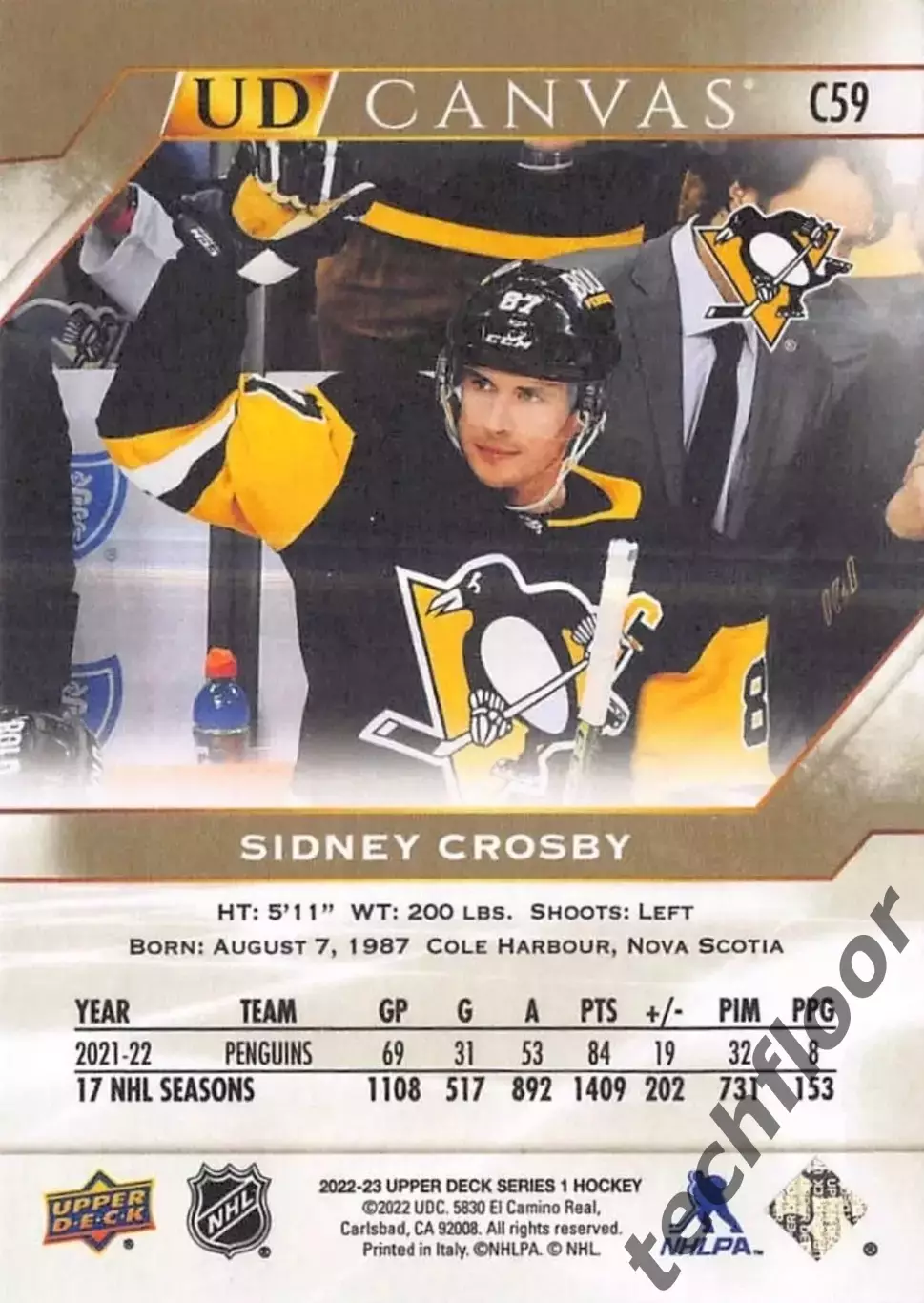 Карточка Canvas NHL Sidney Crosby Pittsburgh Penguins/Сидни Кросби Питтсбург НХЛ 1