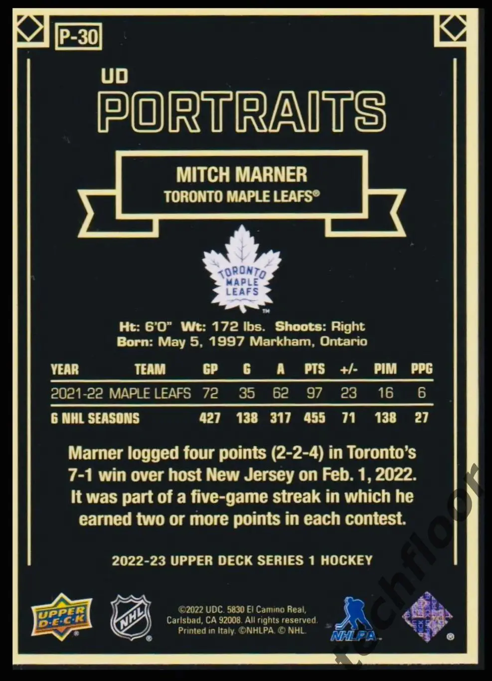 Карточка NHL Mitch Marner Toronto Maple Leafs/Митч Марнер Торонто Мейпл Лифс НХЛ 1