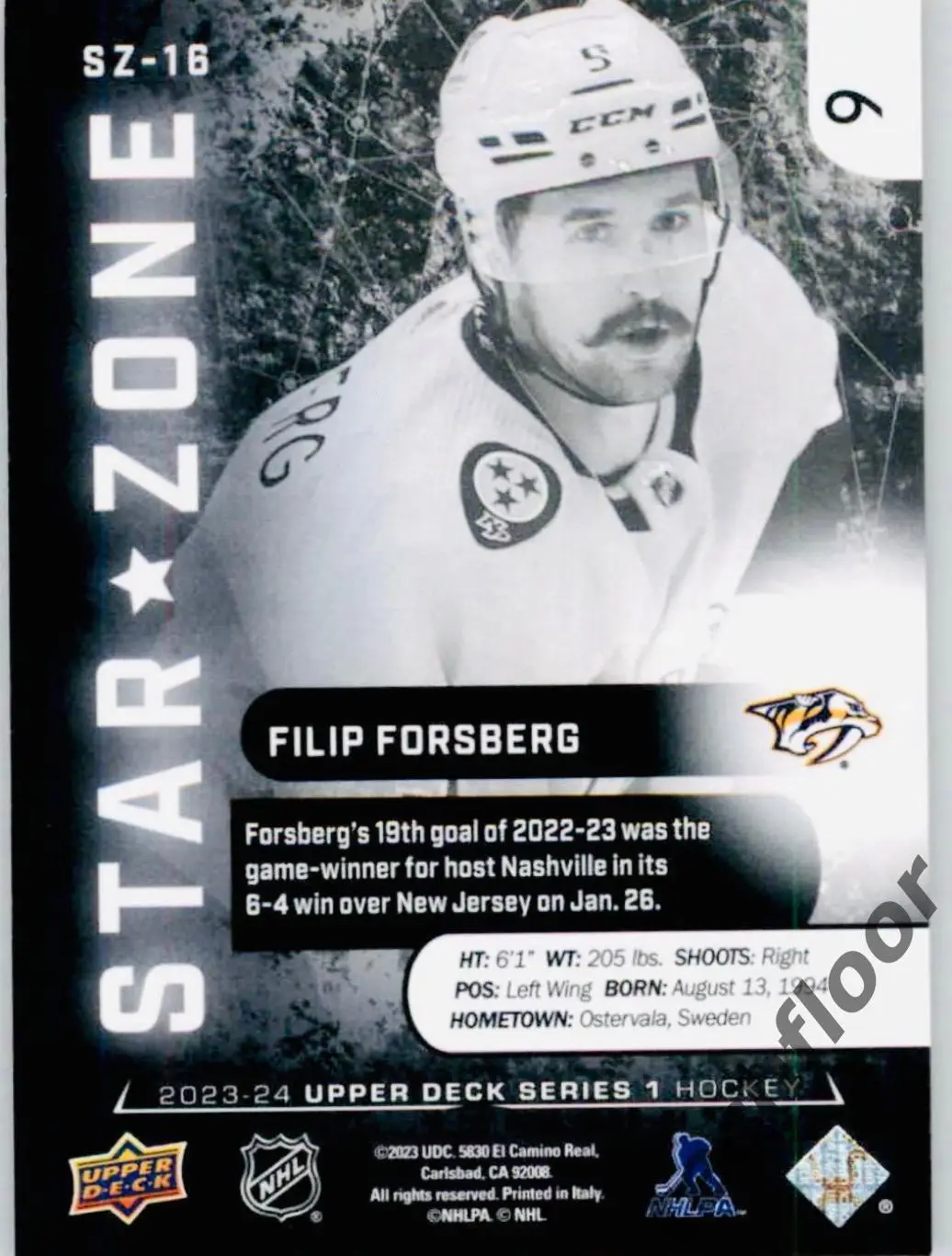 Карточка NHL Filip Forsberg Nashville Predators/Филип Форсберг Нэшвилл Предаторз 1