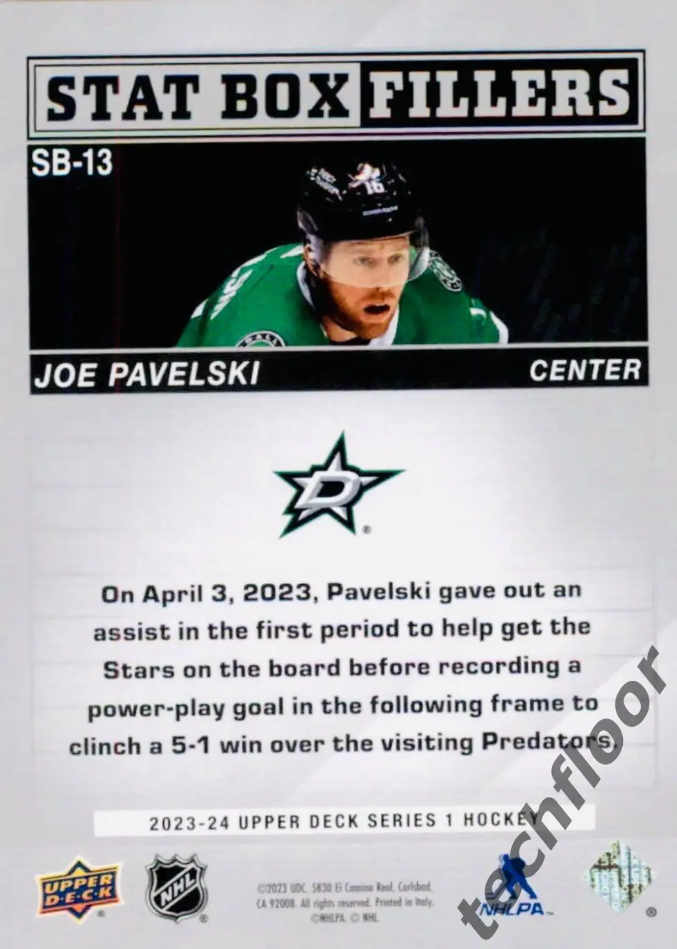 Карточка NHL Joe Pavelski Dallas Stars/Джо Павелски Даллас Старз НХЛ 1