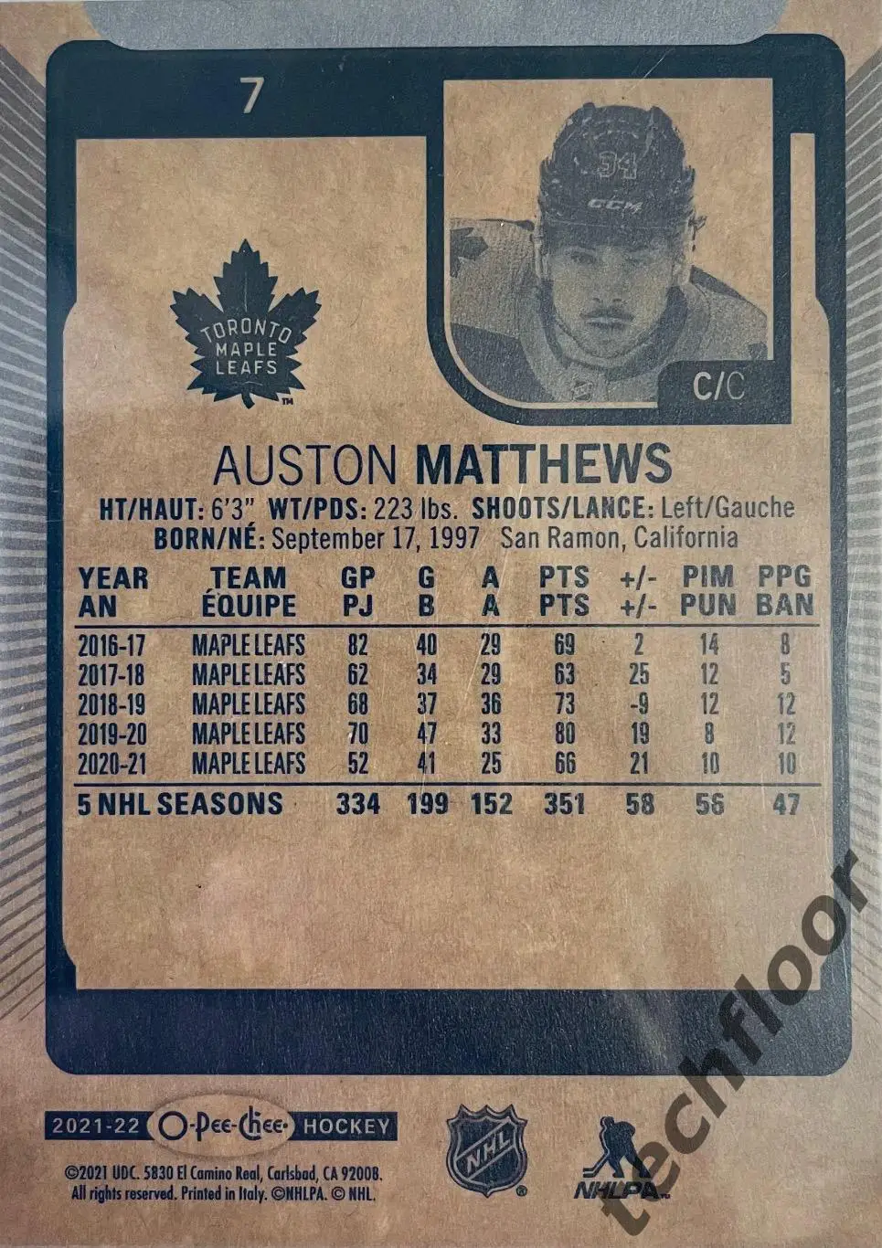 Карточка NHL Auston Matthews Toronto Maple Leafs/Остон Мэттьюс НХЛ 1