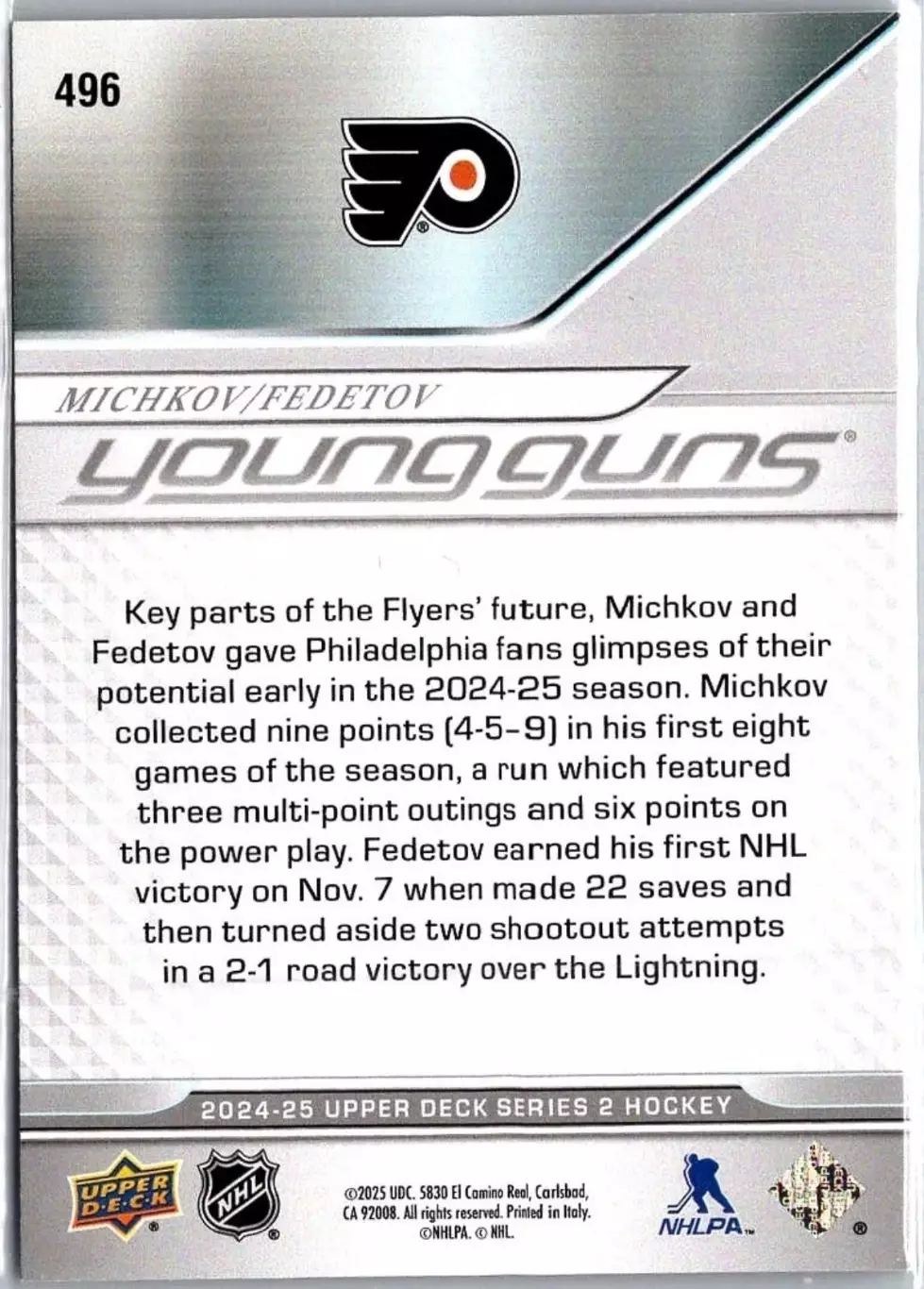 Карточка NHL Matvei Michkov-Ivan Fedotov/ Матвей Мичков-Иван Федотов Филадальфия 1