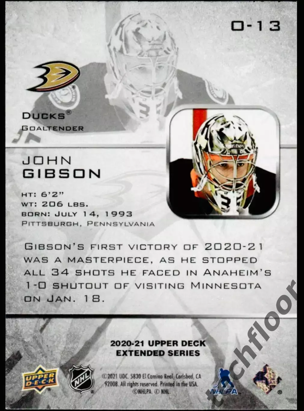 Карточка NHL John Gibson Anaheim Ducks 1