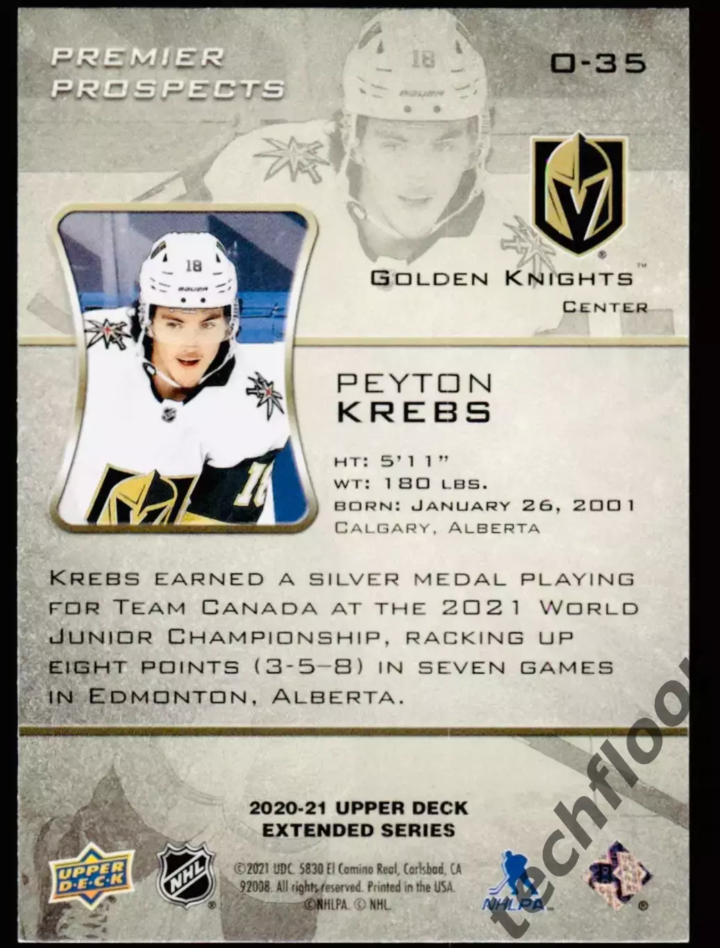 Карточка NHL Peyton Krebs Vegas Golden Nights 1