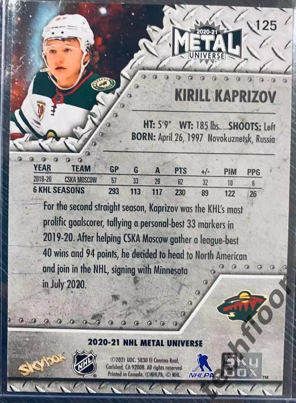 Карточка NHL Kirill Kaprizov Minnesota Wild / Кирилл Капризов Миннесота 1