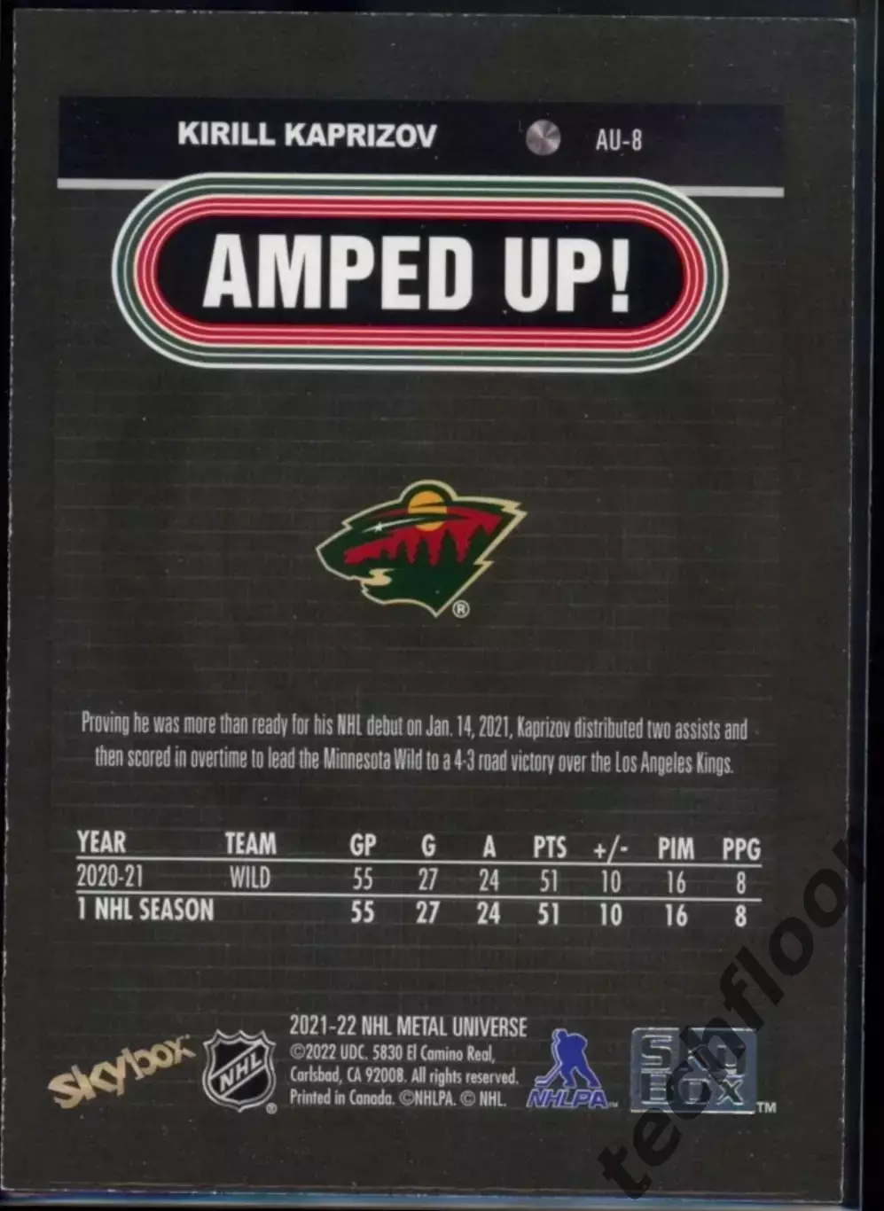 Карточка NHL AU-8 Kirill Kaprizov Minnesota Wild 1