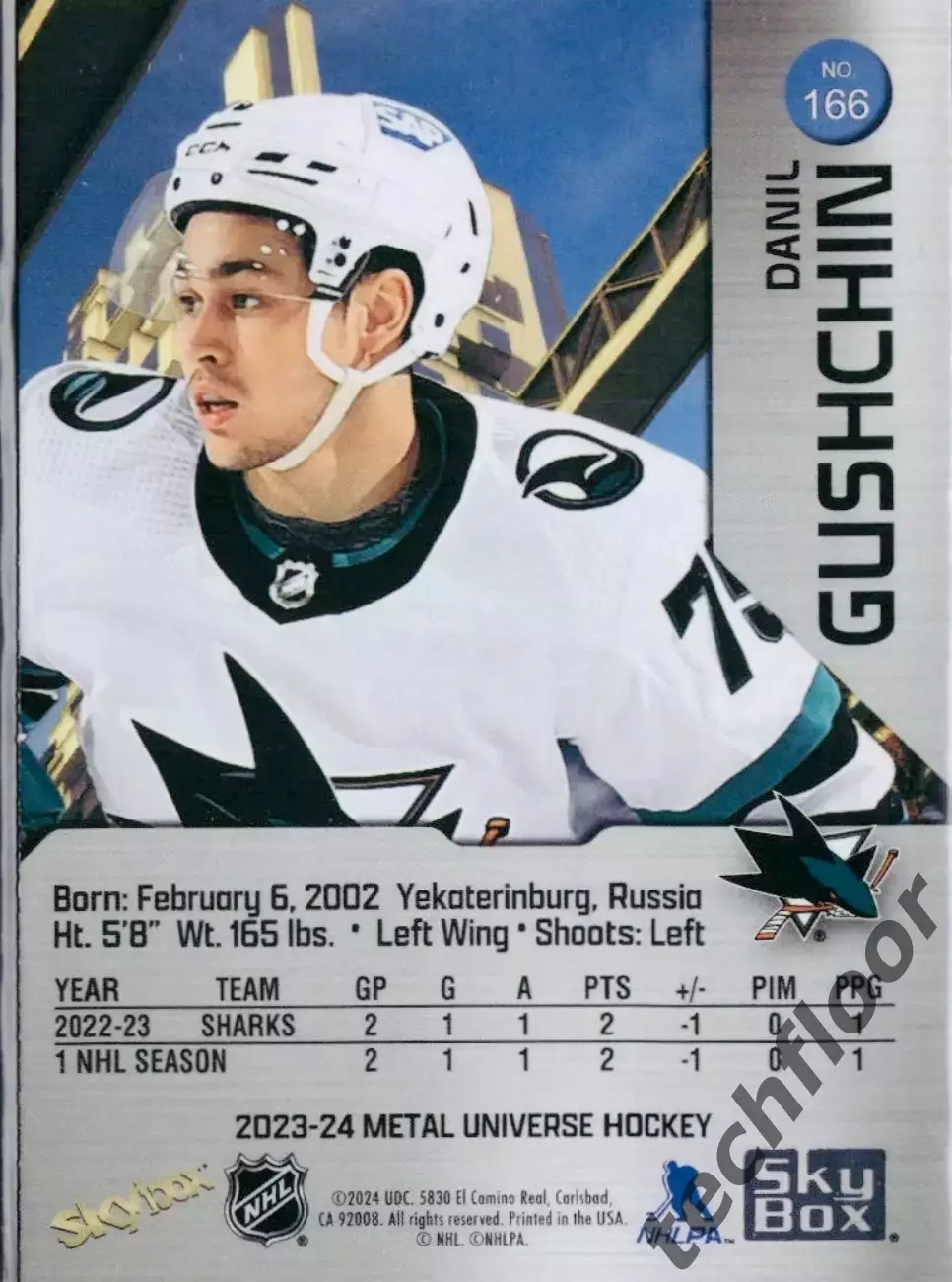 Карточка NHL Danil Gushchin San Jose Sharks/Данил Гущин Сан-Хосе Шаркс НХЛ 1