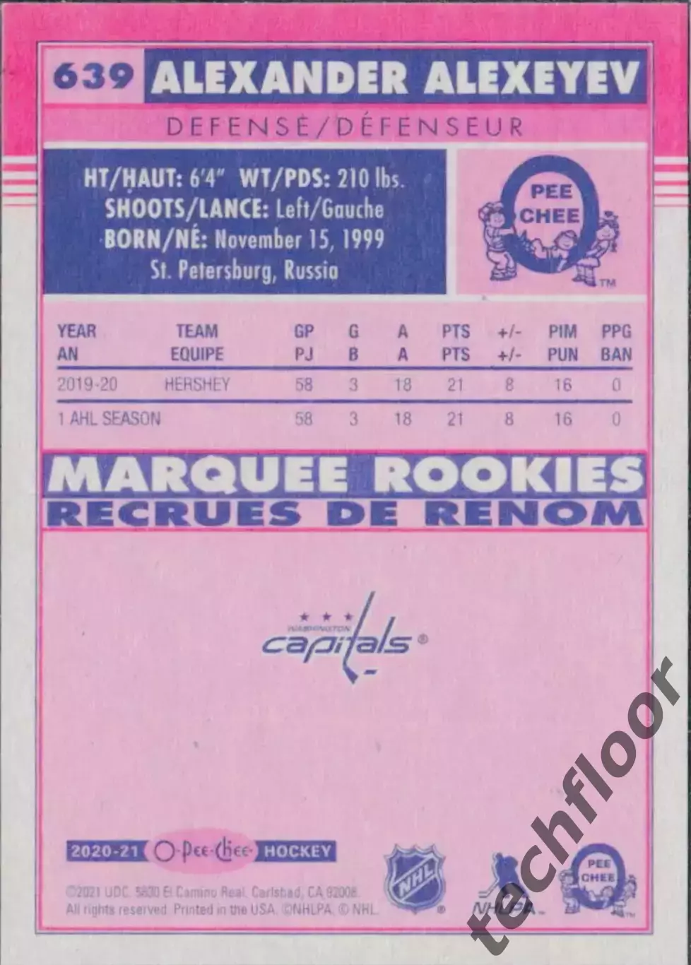 Карточка NHL Alexander Alexeyev Washington Capitals 1