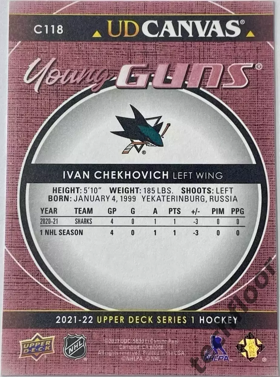 Карточка NHL Ivan Chekhovich San Jose Sharks/Иван Чехович 1