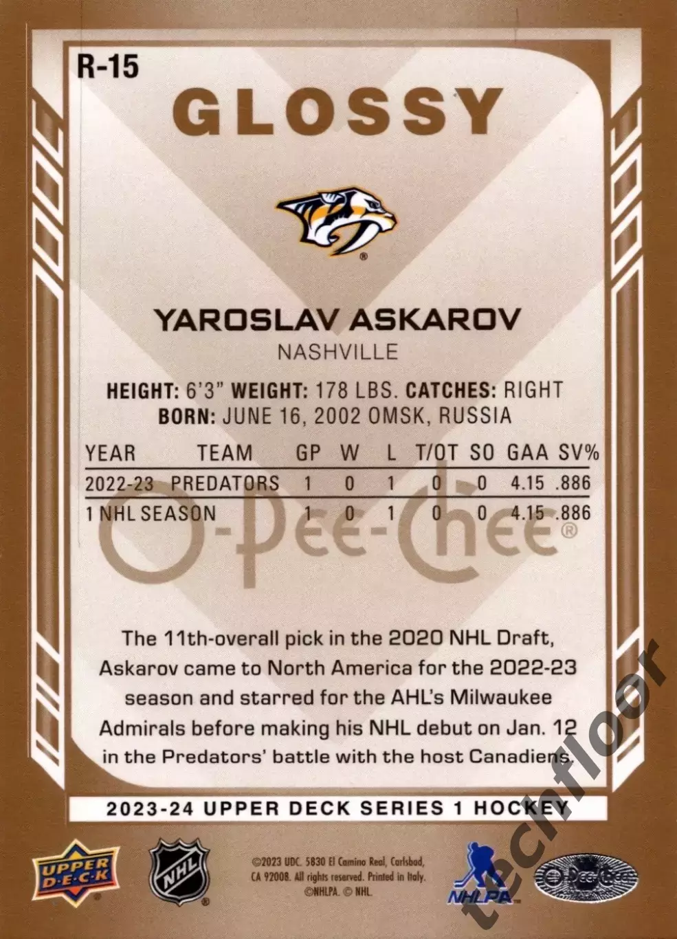 Карточка NHL Yaroslav Askarov Nashville Predators/Ярослав Аскаров Нэшвилл НХЛ 1