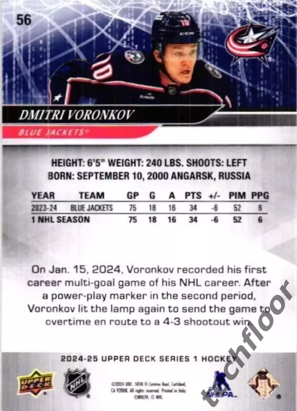Карточка NHL Dmitri Voronkov Columbus Blue Jackets/Дмитрий Воронков Коламбус НХЛ 1