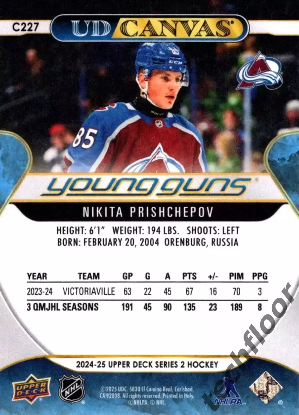 Карточка NHL Nikita Prishchepov Colorado Avalanche/Никита Прищепов Колорадо НХЛ 1