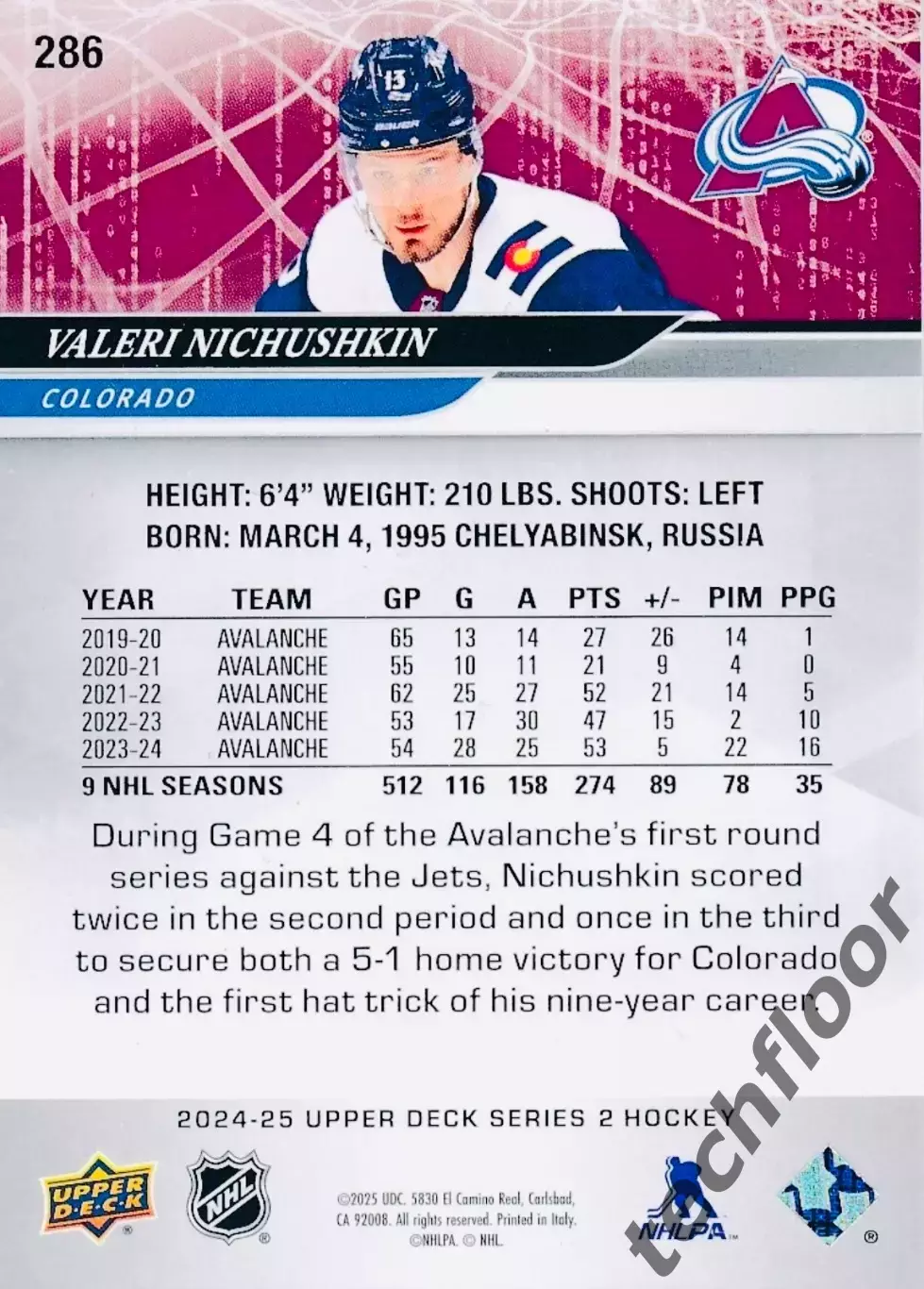 Карточка NHL Valeri Nichushkin Colorado Avalanche/Валерий Ничушкин НХЛ 1