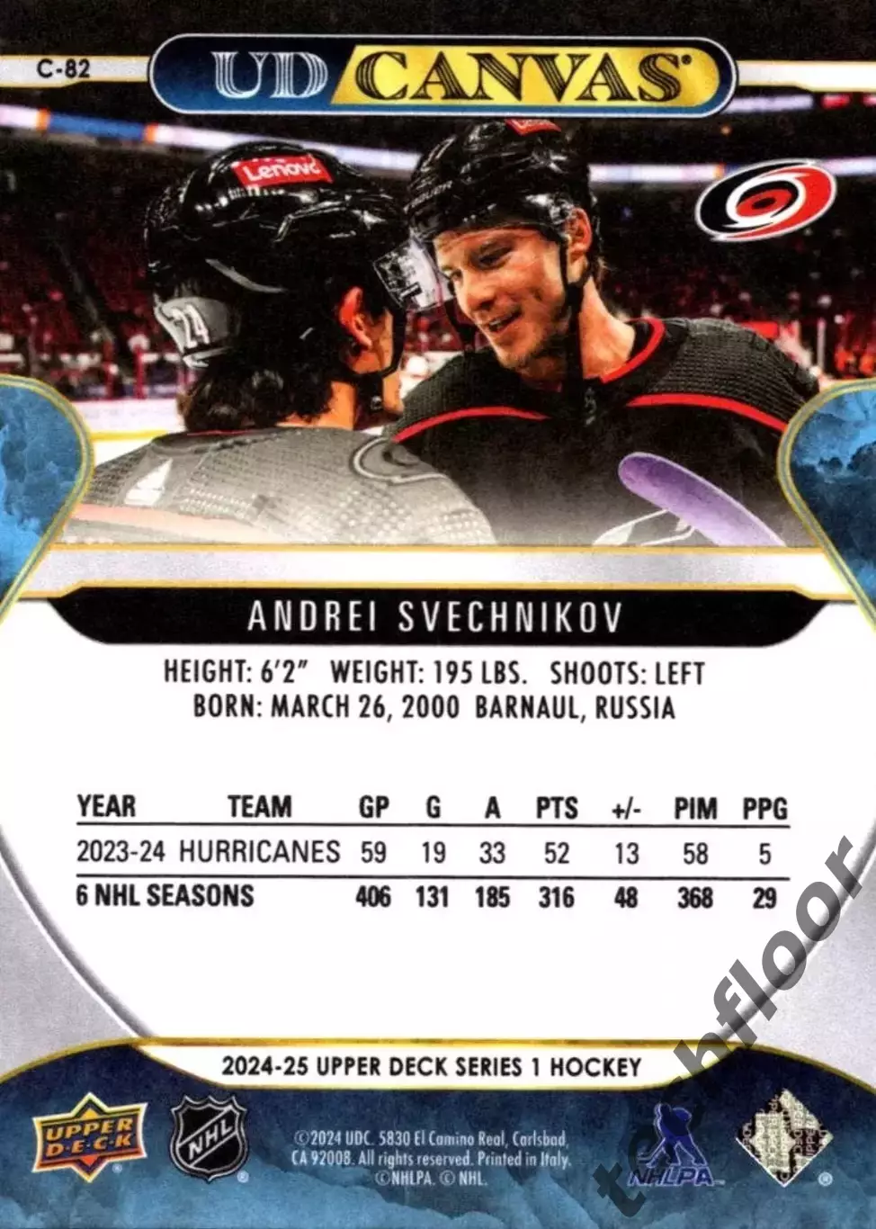 Карточка NHL Andrei Svechnikov Carolina Hurricanes/Андрей Свечников Каролина НХЛ 1